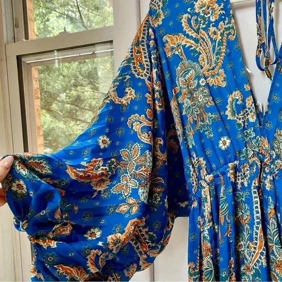 New Free People Arzel Mini Dress Long Sleeve Printed Tunic in Blue Paisley Print New Free People Arzel Mini Dress Long Sleeve Printed Tunic in Blue Paisley Print